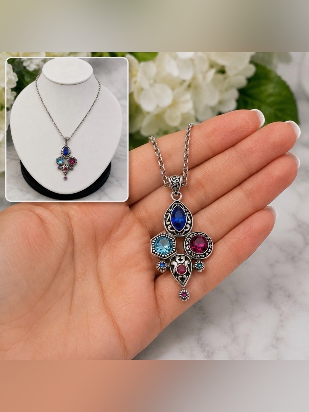 💎NWT RARE BRIGHTON VINTAGE SLVR ‘ELORA GEMS’ Swarovski Crystal Necklace RETIRED